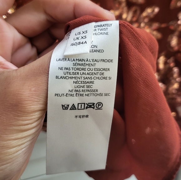 NWT Anthropologie Orange Cutout Sequined Blouse Mesh Bow - Picture 6 of 7